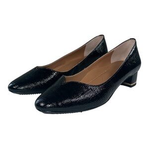 J. Renee Bambalina Black Patent Lizard Print Low Block Heel Pumps Size 7.5
